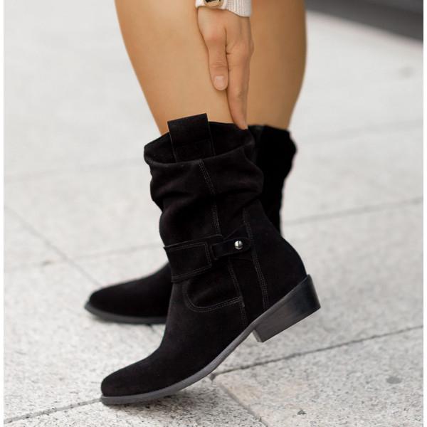 Dames Boots met Ritssluiting en Geplooid Detail op Blokhak