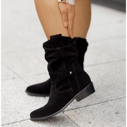 Dames Boots met Ritssluiting en Geplooid Detail op Blokhak