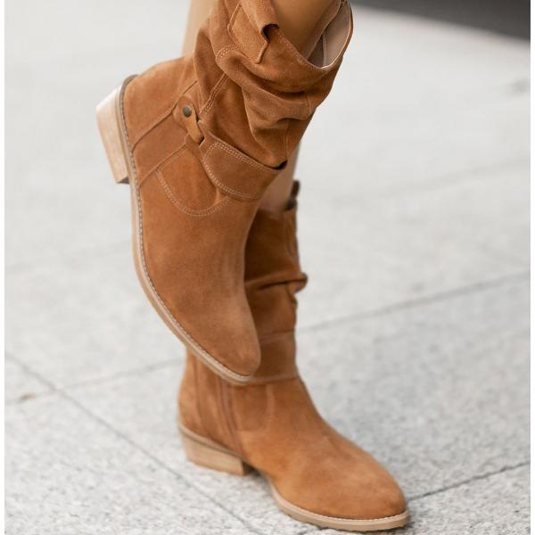 Dames Boots met Ritssluiting en Geplooid Detail op Blokhak