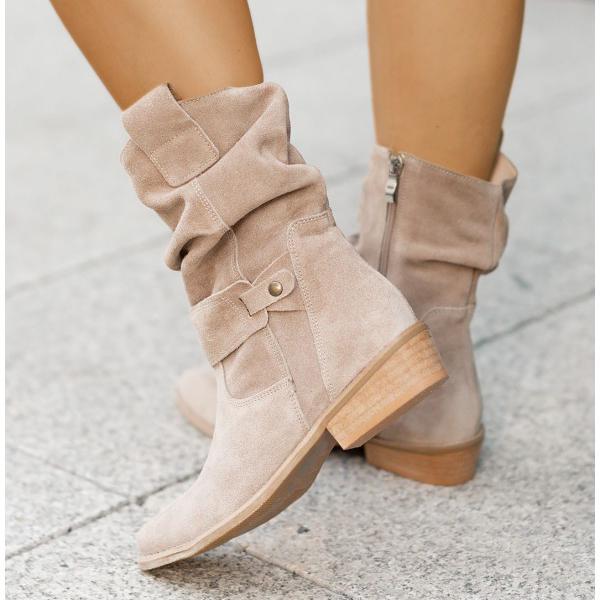 Dames Boots met Ritssluiting en Geplooid Detail op Blokhak