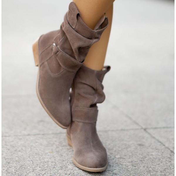 Dames Boots met Ritssluiting en Geplooid Detail op Blokhak