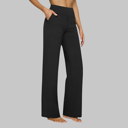 Dames Broek Hoge Taille met Wijde Pijpen en Elastische Tailleband Zwart