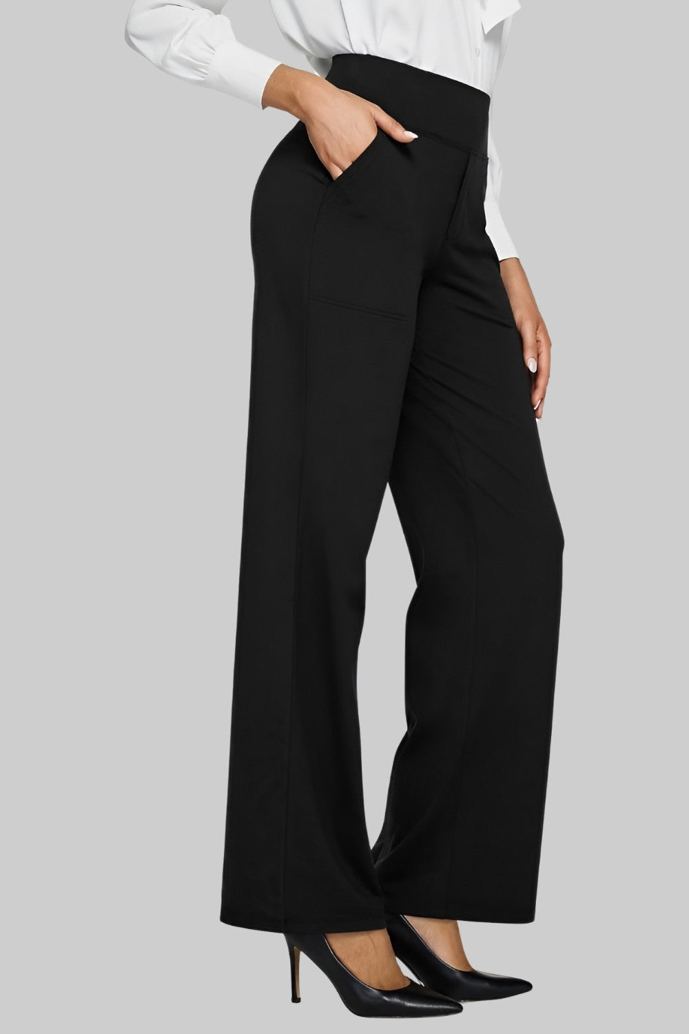 Dames Broek Hoge Taille met Wijde Pijpen en Elastische Tailleband