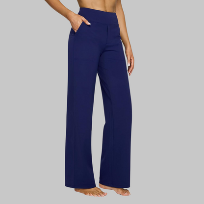 Dames Broek Hoge Taille met Wijde Pijpen en Elastische Tailleband Blauw