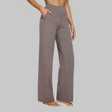 Dames Broek Hoge Taille met Wijde Pijpen en Elastische Tailleband