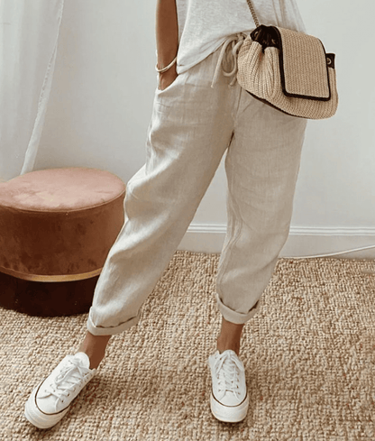 Dames Broek met Elastische Taille en Koordjes Casual Loose Fit Beige