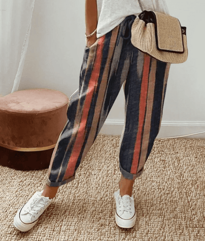 Dames Broek met Elastische Taille en Koordjes Casual Loose Fit Gestreept