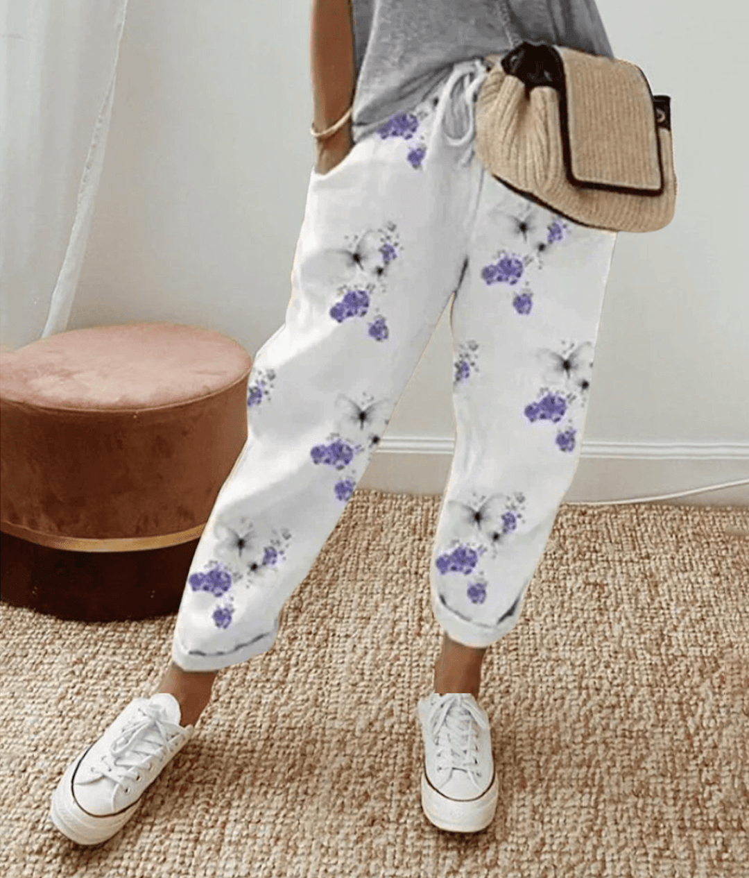 Dames Broek met Elastische Taille en Koordjes Casual Loose Fit Bloemenprint