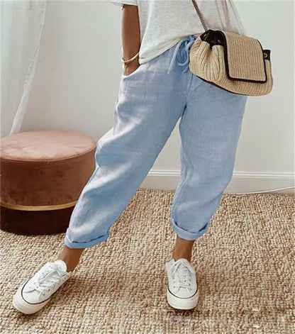 Dames Broek met Elastische Taille en Koordjes Casual Loose Fit Lichtblauw