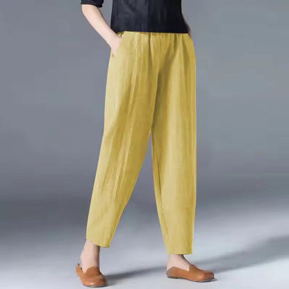 Dames Broek met Elastische Taille en Zijzakken Geel