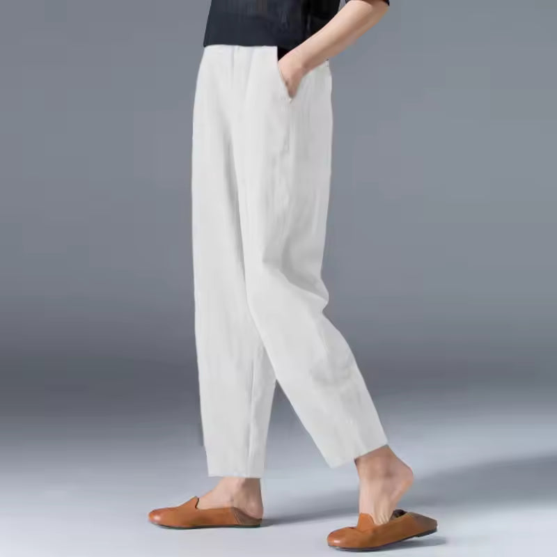 Dames Broek met Elastische Taille en Zijzakken Wit