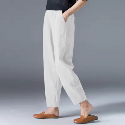 Dames Broek met Elastische Taille en Zijzakken Wit