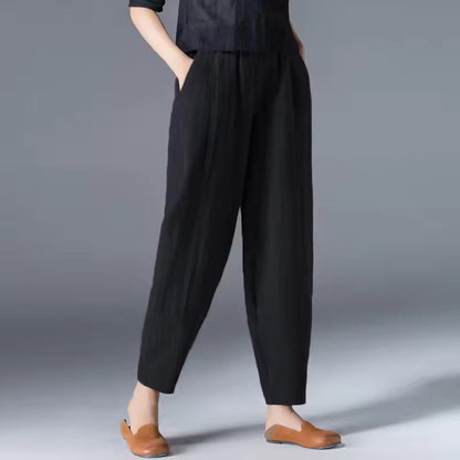 Dames Broek met Elastische Taille en Zijzakken Zwart