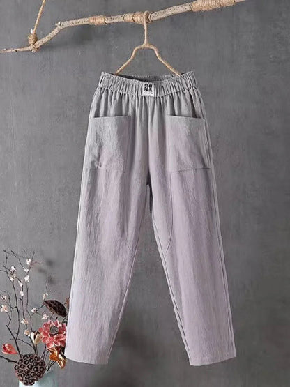 Dames Broek met Elastische Taille en Zijzakken Regular Fit Grijs