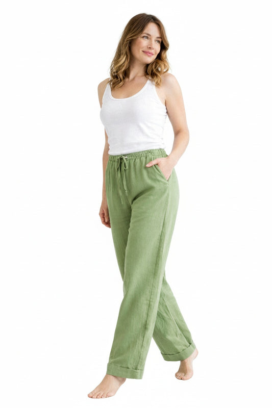 Dames Broek met Hoge Taille, Elastische Band en Wijde Pijpen