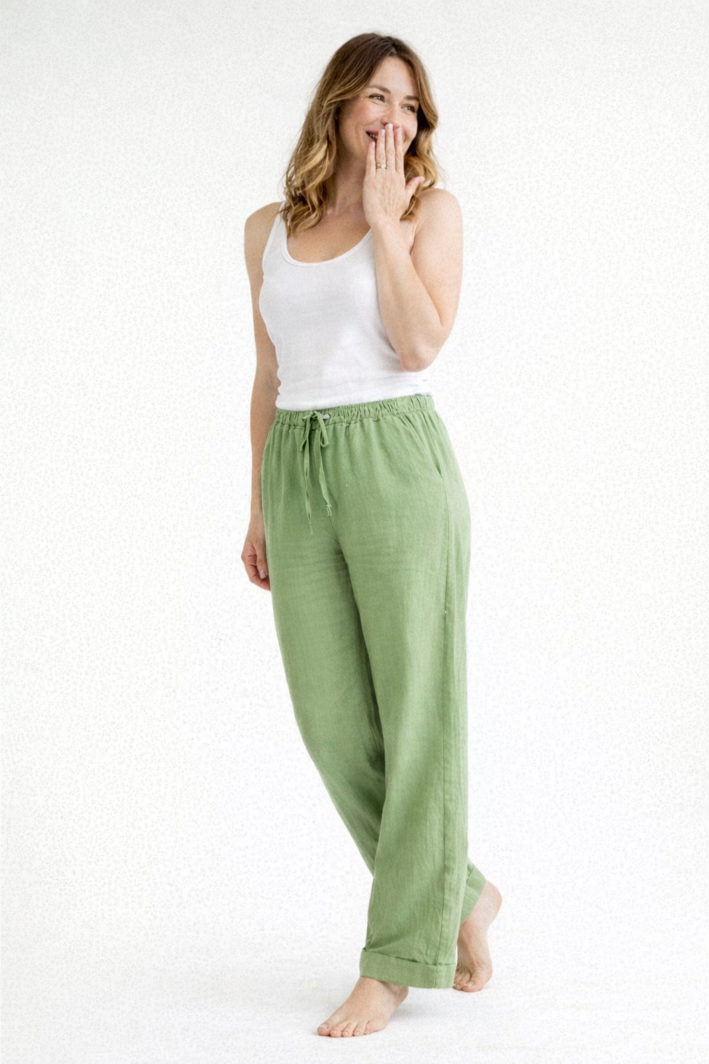 Dames Broek met Hoge Taille, Elastische Band en Wijde Pijpen