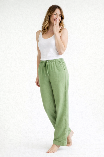 Dames Broek met Hoge Taille, Elastische Band en Wijde Pijpen