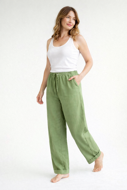 Dames Broek met Hoge Taille, Elastische Band en Wijde Pijpen