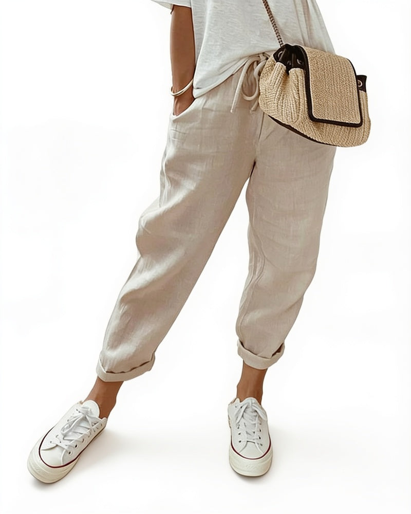 Dames Broek met Toelopende Pijp en Trekkoord Taille