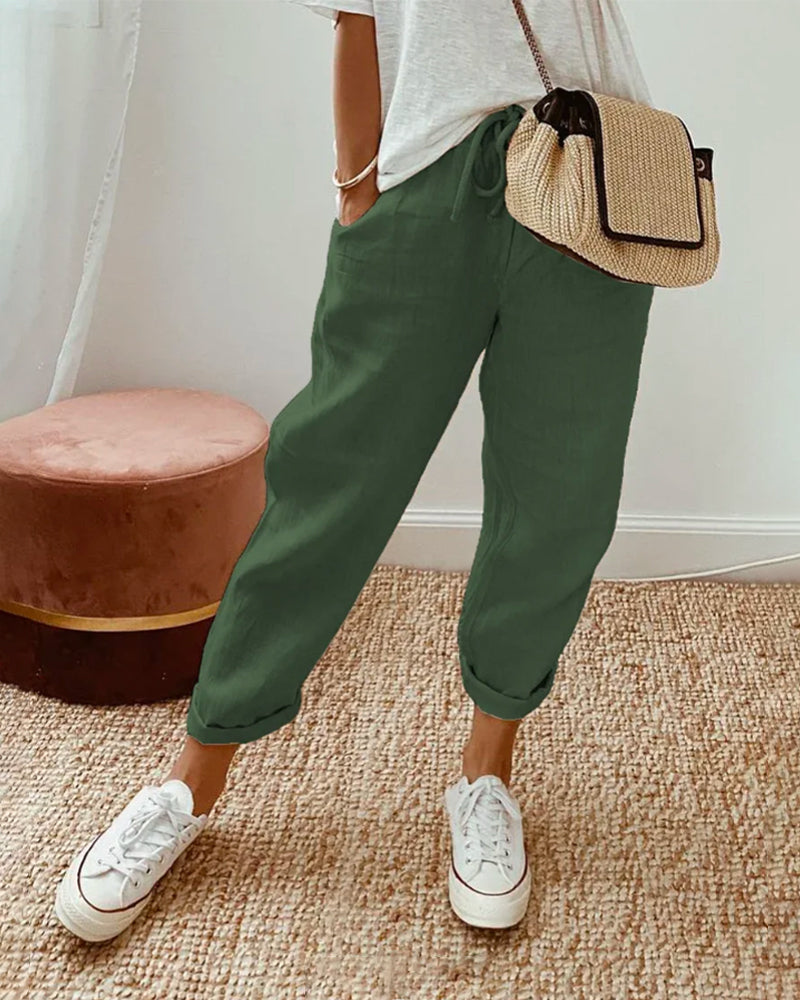 Dames Broek met Toelopende Pijp en Trekkoord Taille Groen