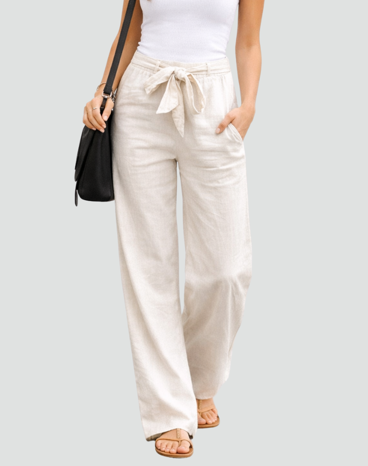 Dames Broek met Wijde Pijpen en Taillekoord Beige