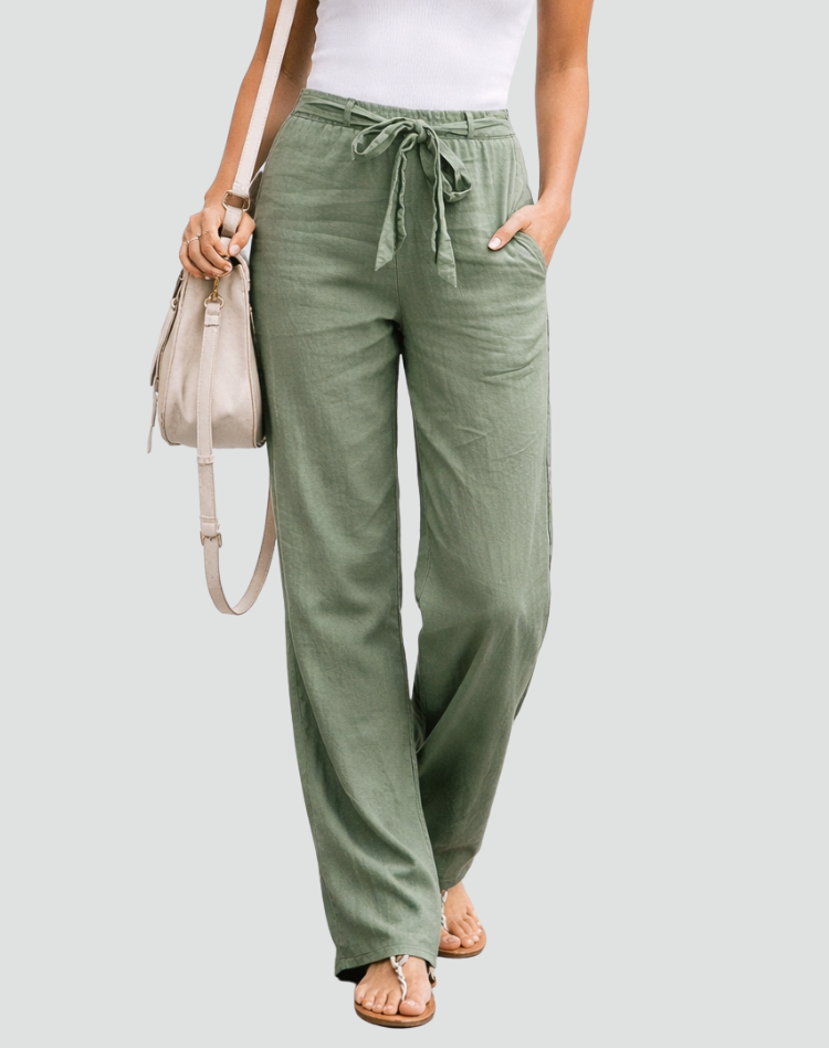Dames Broek met Wijde Pijpen en Taillekoord Groen