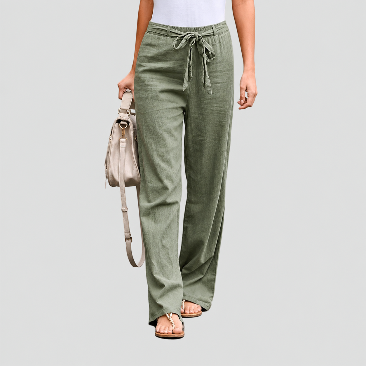 Dames Broek met Wijde Pijpen en Taillekoord Groen