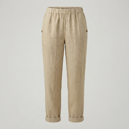 Dames Broek Relaxed Tapered met Elastische Taille en Omgeslagen Boord