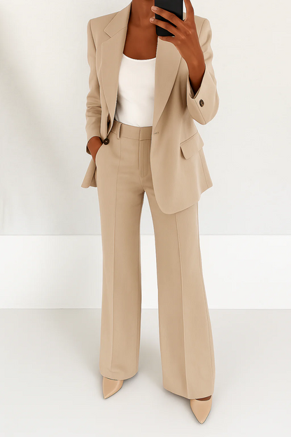 Dames Broekpak met Blazer en Wide Leg Broek met Hoge Taille
