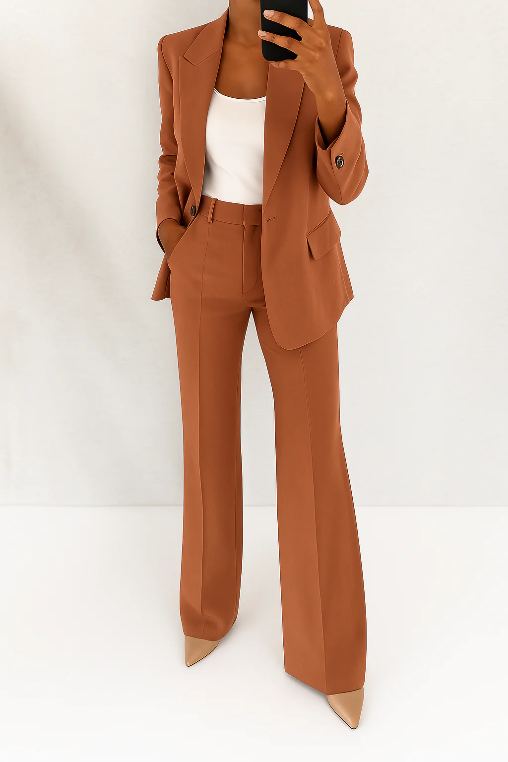 Dames Broekpak met Blazer en Wide Leg Broek met Hoge Taille