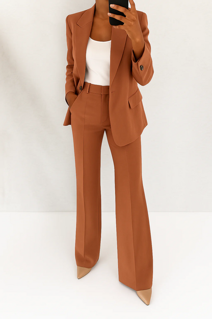 Dames Broekpak met Blazer en Wide Leg Broek met Hoge Taille