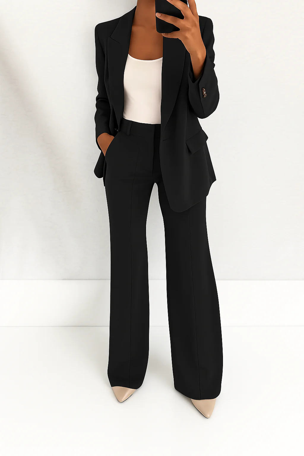 Dames Broekpak met Blazer en Wide Leg Broek met Hoge Taille
