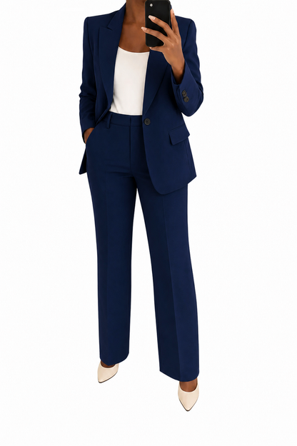 Dames Broekpak met Blazer en Wide Leg Broek met Hoge Taille