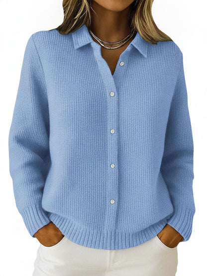 Dames Cardigan Lange Mouw met Klassieke Kraag en Knoopsluiting