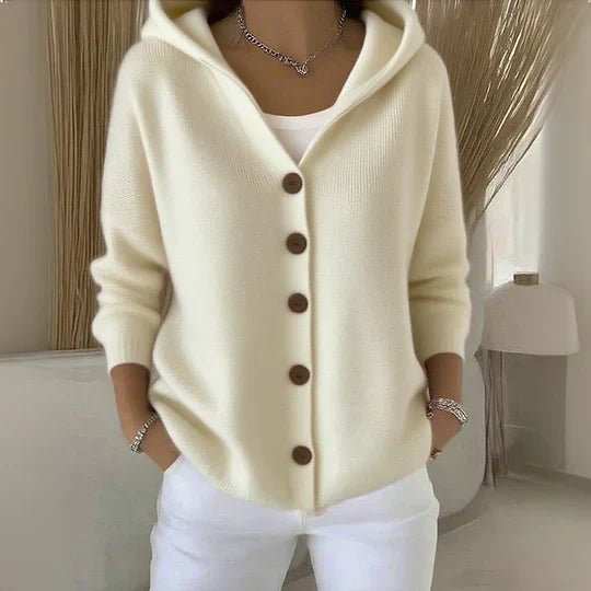 Dames Cardigan met Capuchon en Knoopsluiting Oversized Beige