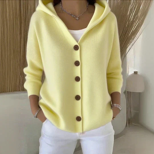 Dames Cardigan met Capuchon en Knoopsluiting Oversized Geel