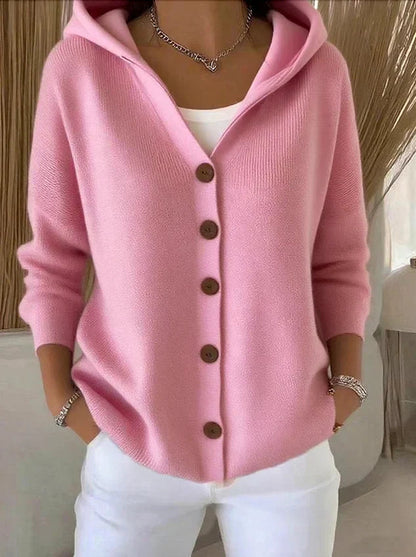Dames Cardigan met Capuchon en Knoopsluiting Oversized Roze