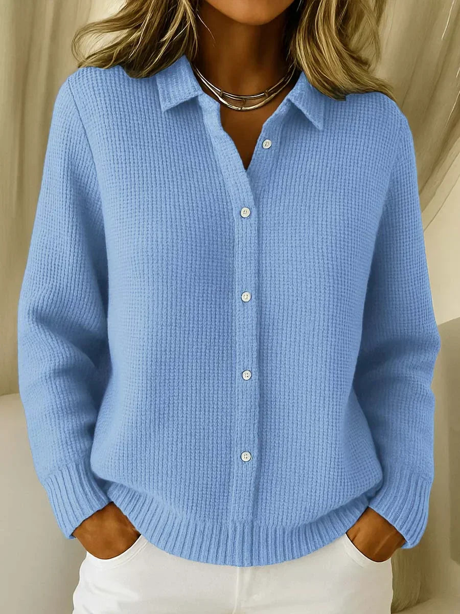 Dames Cardigan met Lange Mouw en Knoopsluiting Blauw