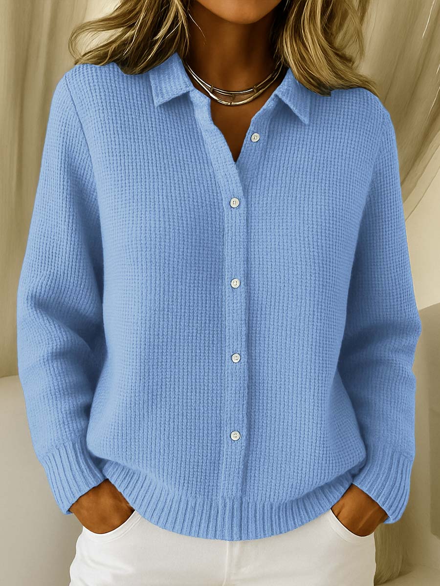 Dames Cardigan met Lange Mouwen en Knoopsluiting Blauw