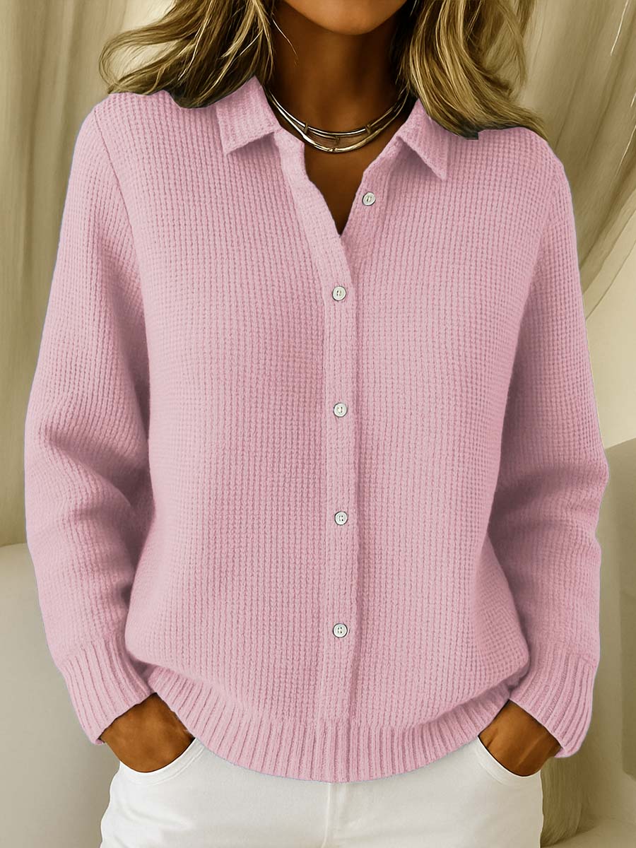 Dames Cardigan met Lange Mouwen en Knoopsluiting Roze