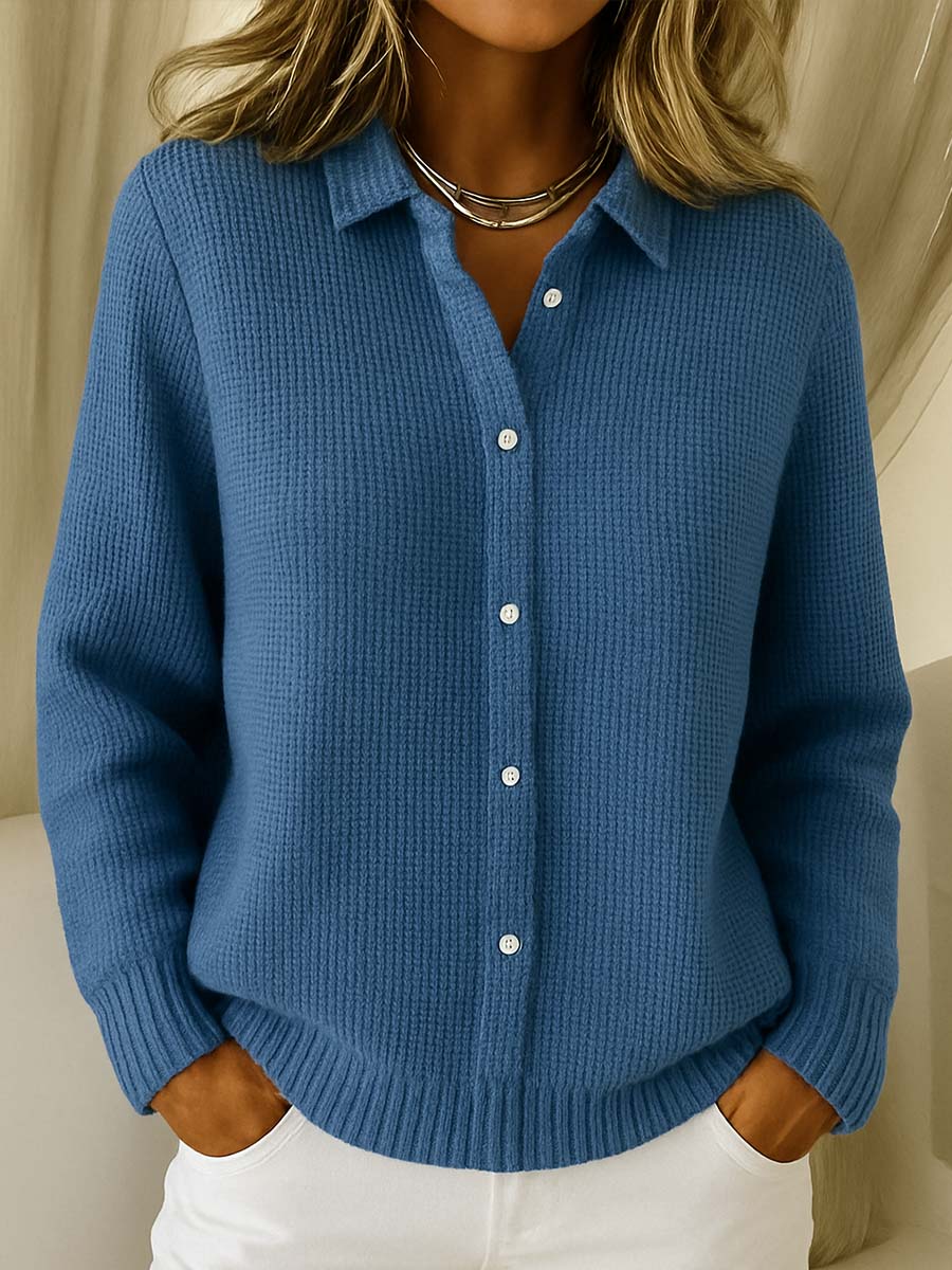 Dames Cardigan met Lange Mouwen en Knoopsluiting Navy Blauw