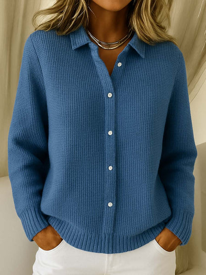 Dames Cardigan met Lange Mouwen en Knoopsluiting Navy Blauw