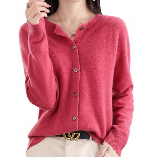 Dames Cardigan met Ronde Hals en Knoopsluiting Lange Mouw