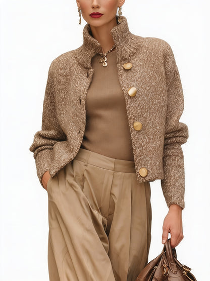 Dames Cardigan met Staande Kraag en Grote Knoopsluiting