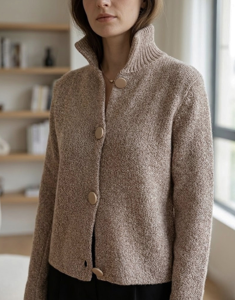 Dames Cardigan met Staande Kraag en Grote Knoopsluiting