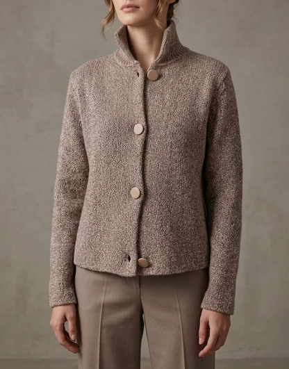 Dames Cardigan met Staande Kraag en Grote Knoopsluiting