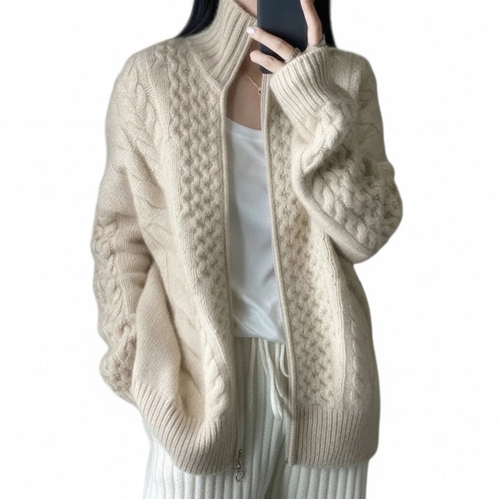 Dames Cardigan met Staande Kraag en Ritssluiting Oversized