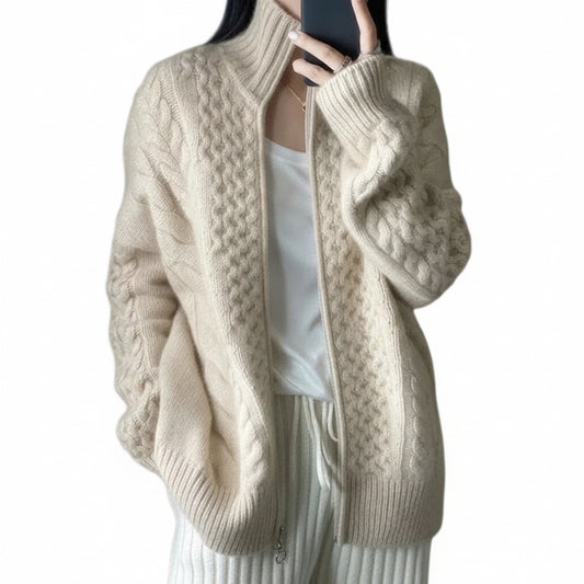 Dames Cardigan met Staande Kraag en Ritssluiting Oversized