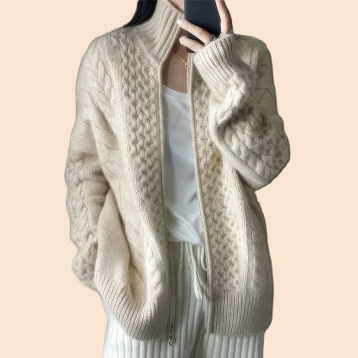 Dames Cardigan met Staande Kraag en Ritssluiting Oversized