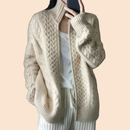 Dames Cardigan met Staande Kraag en Ritssluiting Oversized